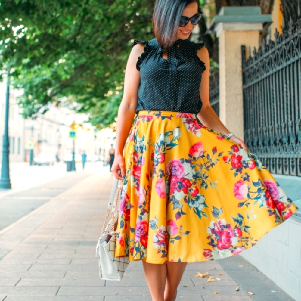 Modcloth Yellow Floral Skirt